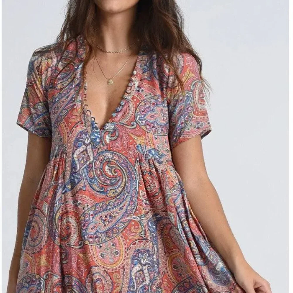 Molly Bracken Small Paisley Midi Dress Empire Waist V-Neck Flowy Boho - Picture 2 of 16